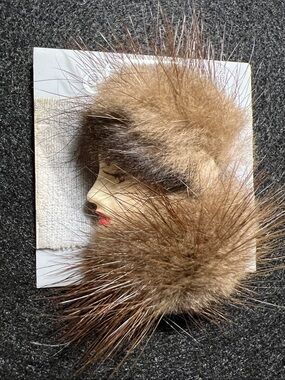 Vintage Lady Profile Face Pin with Real Fur in Brown &Tan.